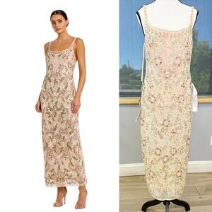 SLEEVELESS HAND BEADED FLORAL MIDI DRESS Style 10755 Size 4